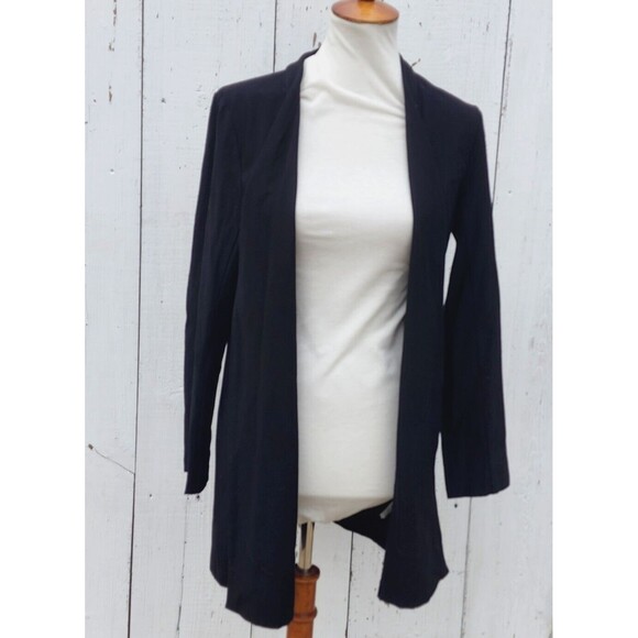 Eileen Fisher Washable Stretch Crepe Long Jacket Open Shawl Cardigan Sz M Black - Picture 4 of 9